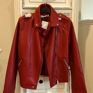 Mango red leather jacket